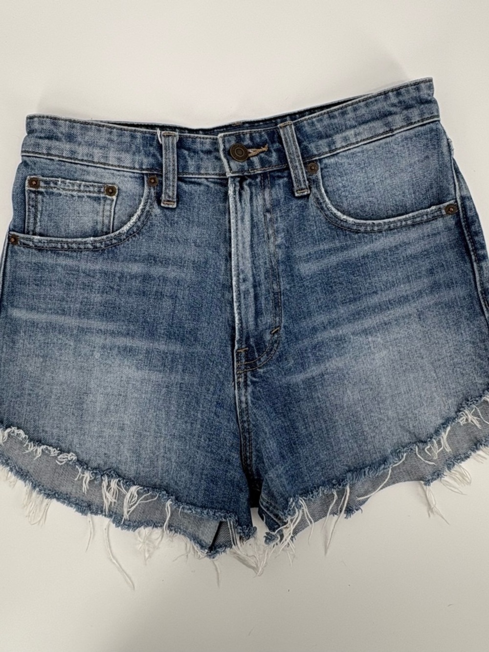 LUCKY BRAND Pins Shorts Faded Blue High-Waist Frayed Denim Women’s 4/27